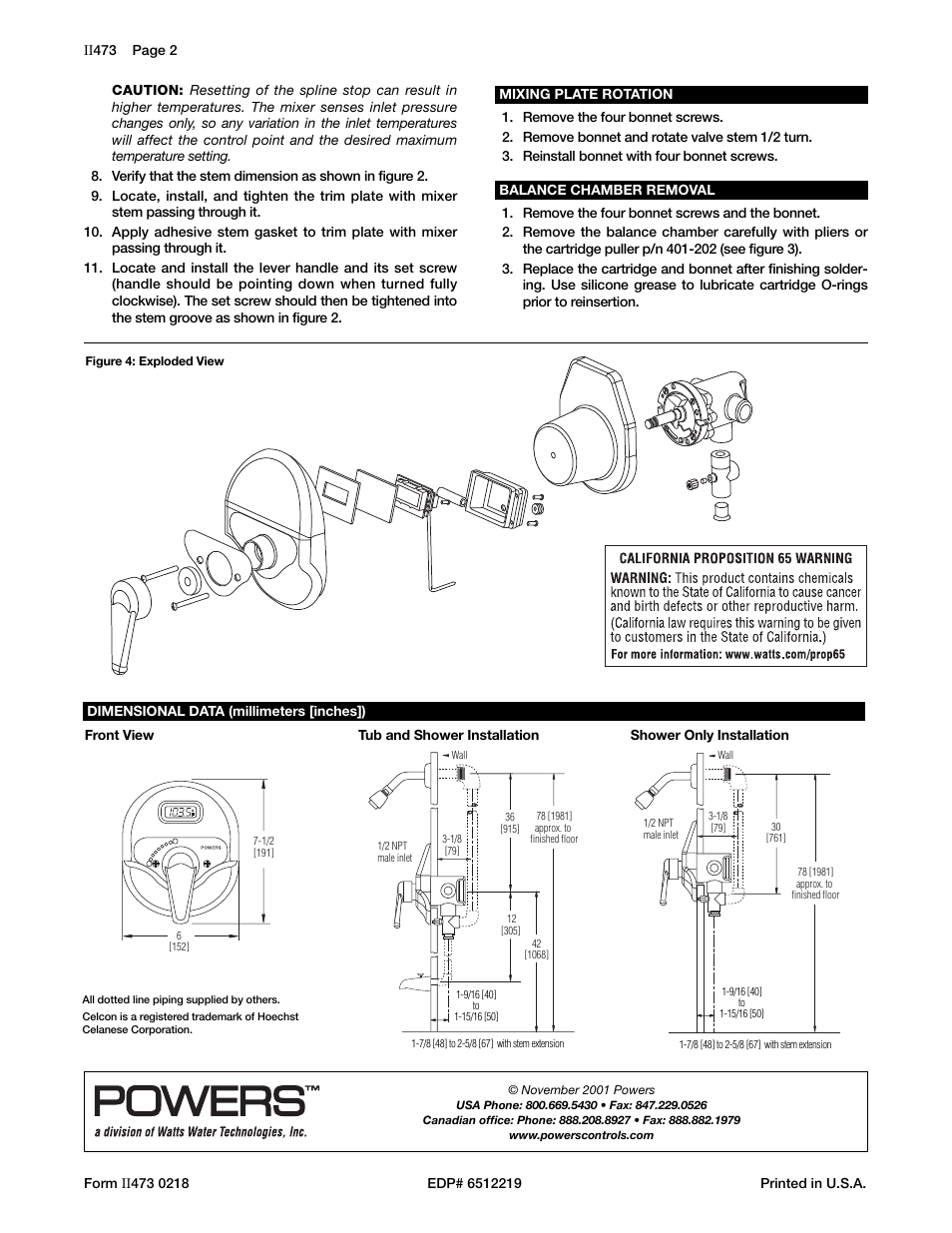 Powers 470 Series VisuGuard Pressure-Balancing Tempering Valve with LCD Temperature Display User Manual | Page 2 / 2