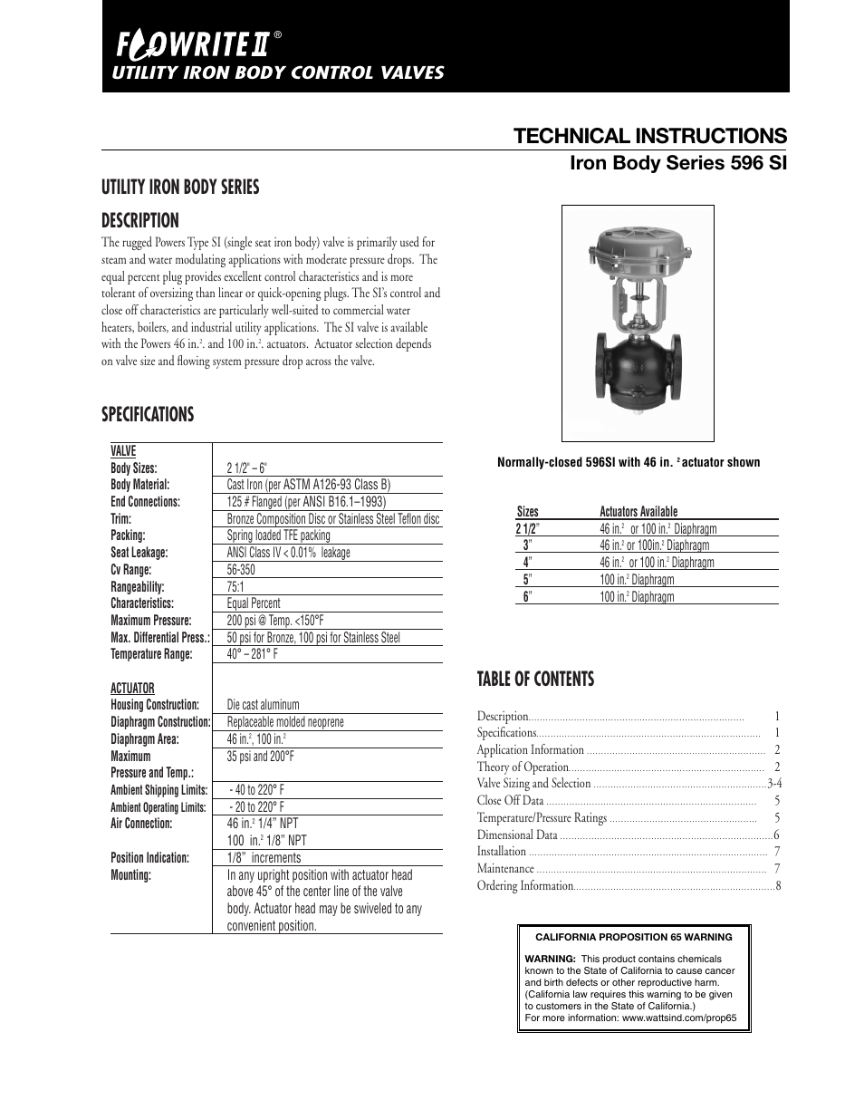 Powers 596 SI Flowrite II Heavy Duty Control Valves User Manual | 8 pages