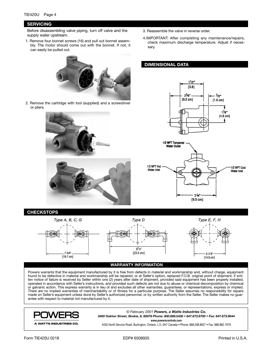 Powers e420U Series Under-the-Counter Thermostatic Tempering Valves User Manual | Page 4 / 4