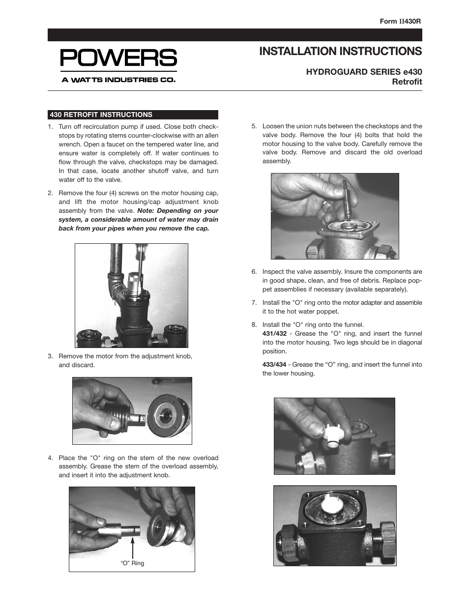 Powers e430 Series Master Mixing Valves - Retrofit User Manual | 2 pages