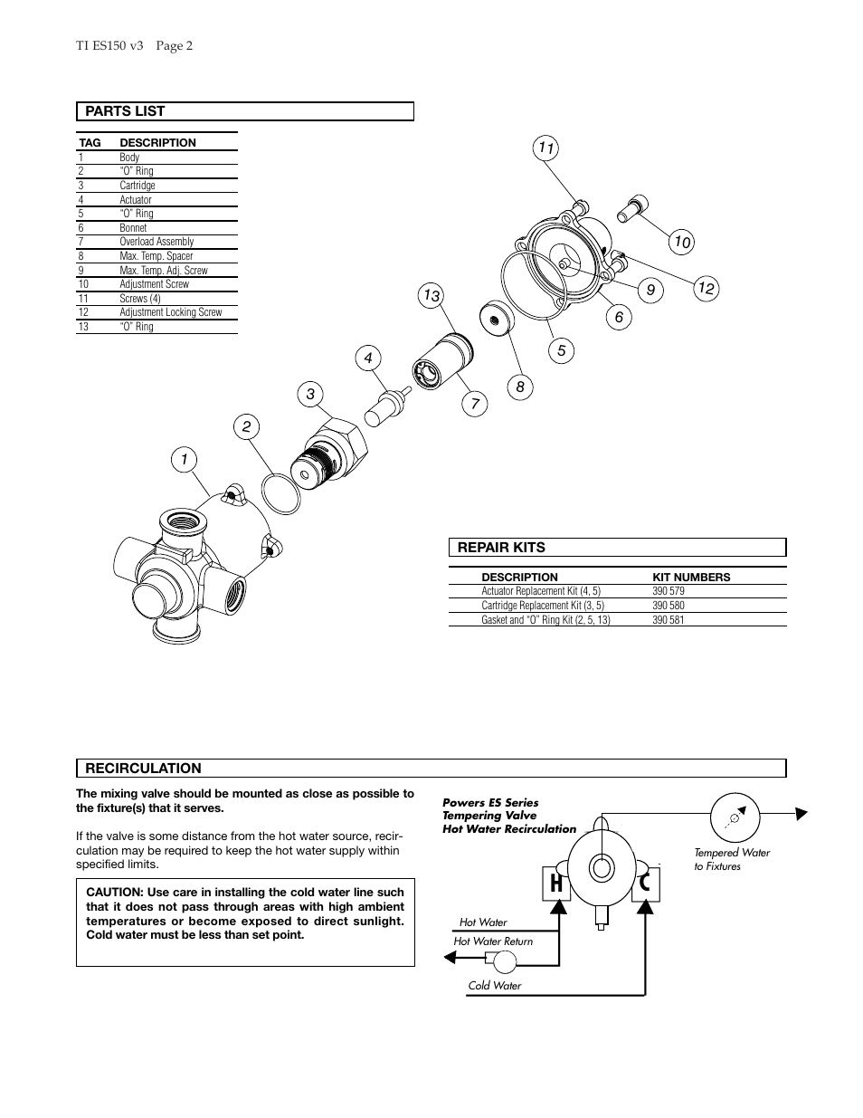 Powers ES150 Emergency Tempering Valves with Dual Internal Cold Water By-Pass User Manual | Page 2 / 4