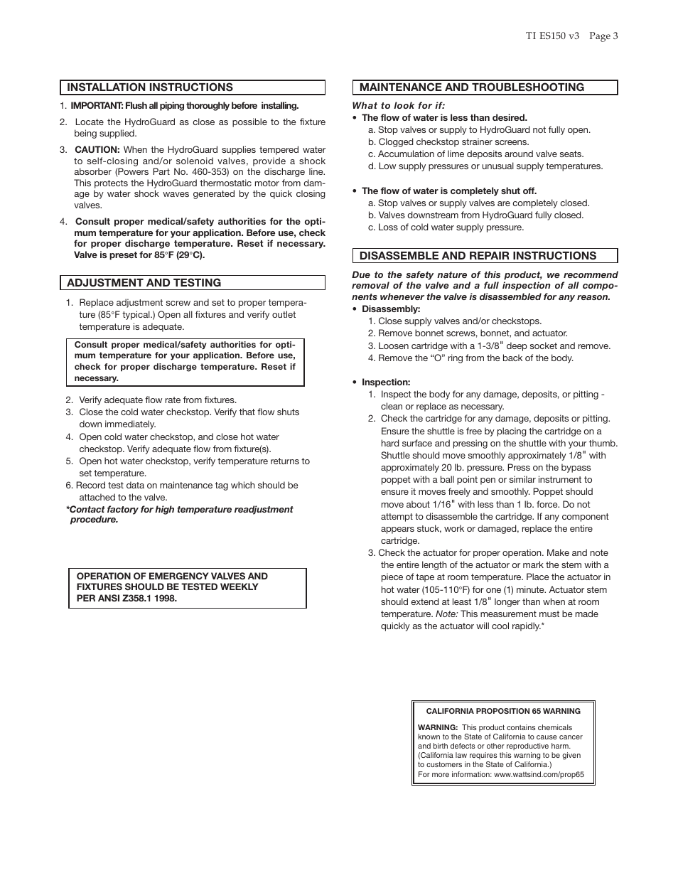 Powers ES150 Emergency Tempering Valves with Dual Internal Cold Water By-Pass User Manual | Page 3 / 4