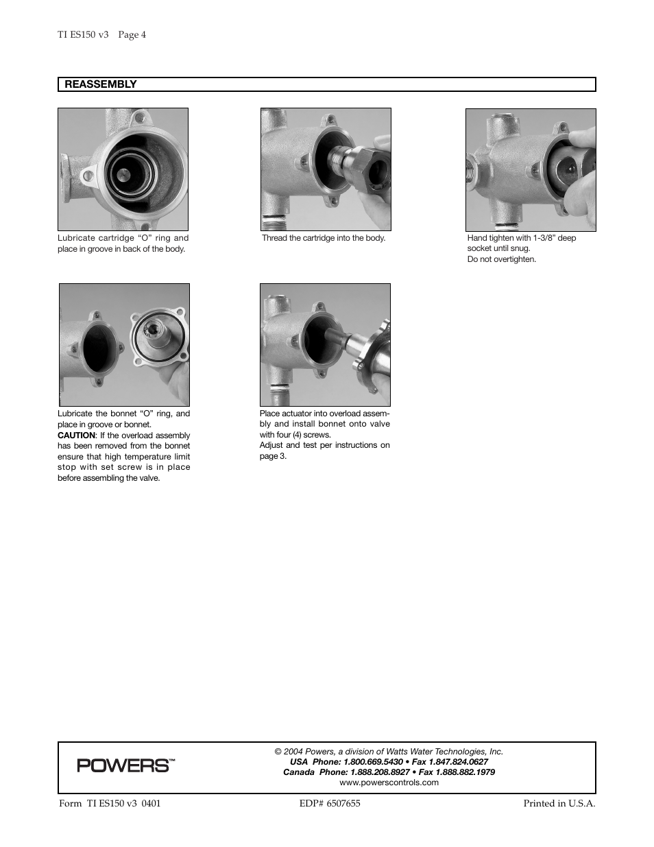 Powers ES150 Emergency Tempering Valves with Dual Internal Cold Water By-Pass User Manual | Page 4 / 4