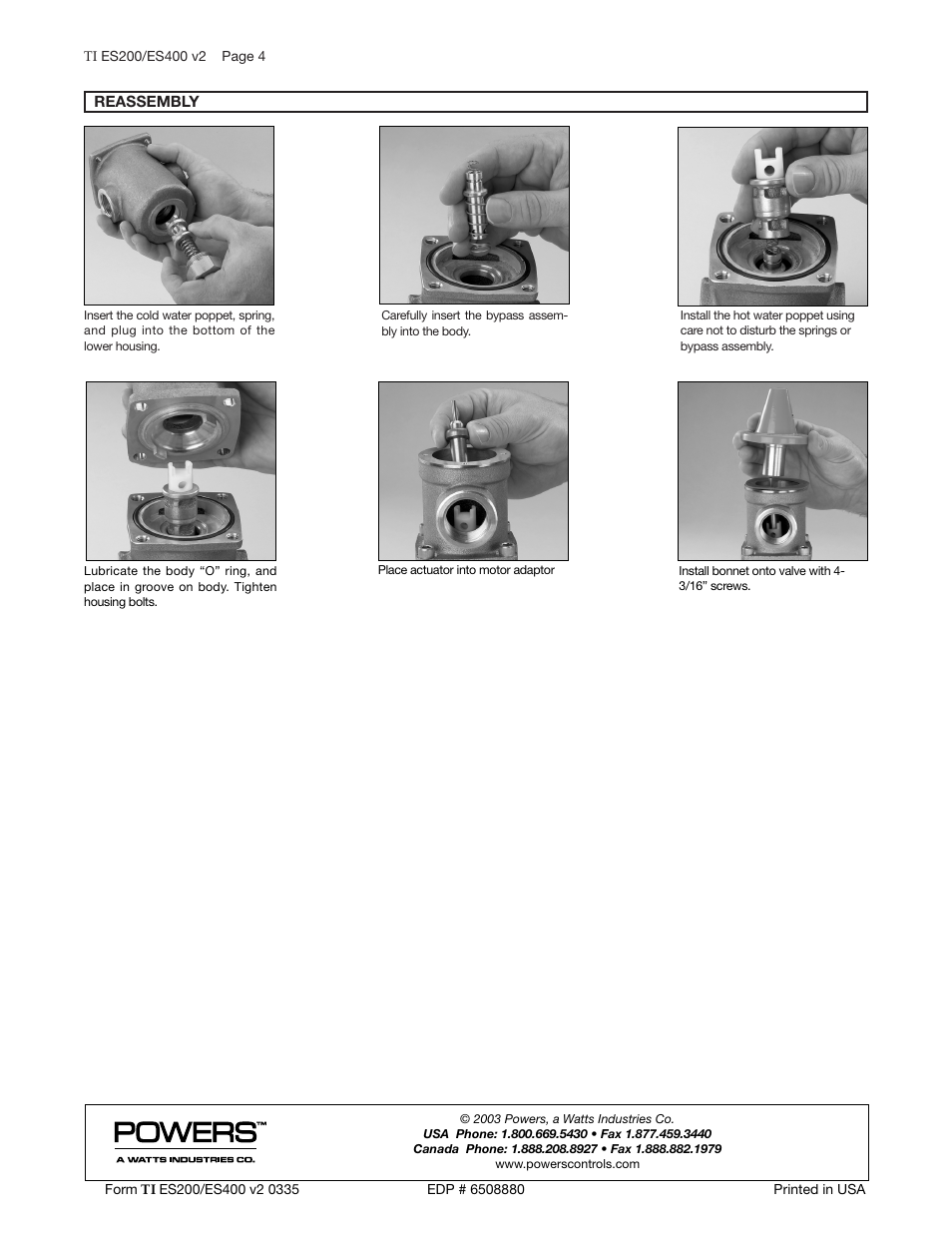 Powers ES200/400 Emergency Tempering Valves User Manual | Page 4 / 4