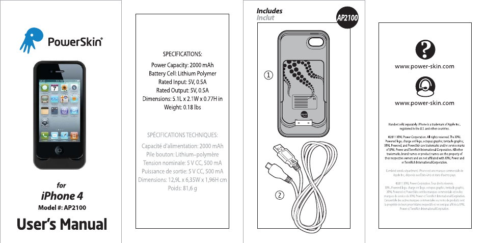 PowerSkin Apple iPhone 4/4S - AT&T & Verizon (AP2100) User Manual | 2 pages