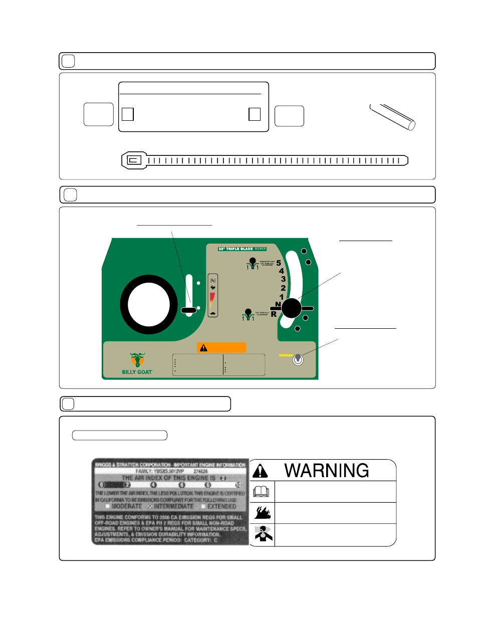 Literature assy, Engine labels, Warning | Rn 1 3 4 5, Controls throttle control 13, Electric start only, Speed control, Briggs & stratton | Briggs & Stratton FM3300 User Manual | Page 5 / 20