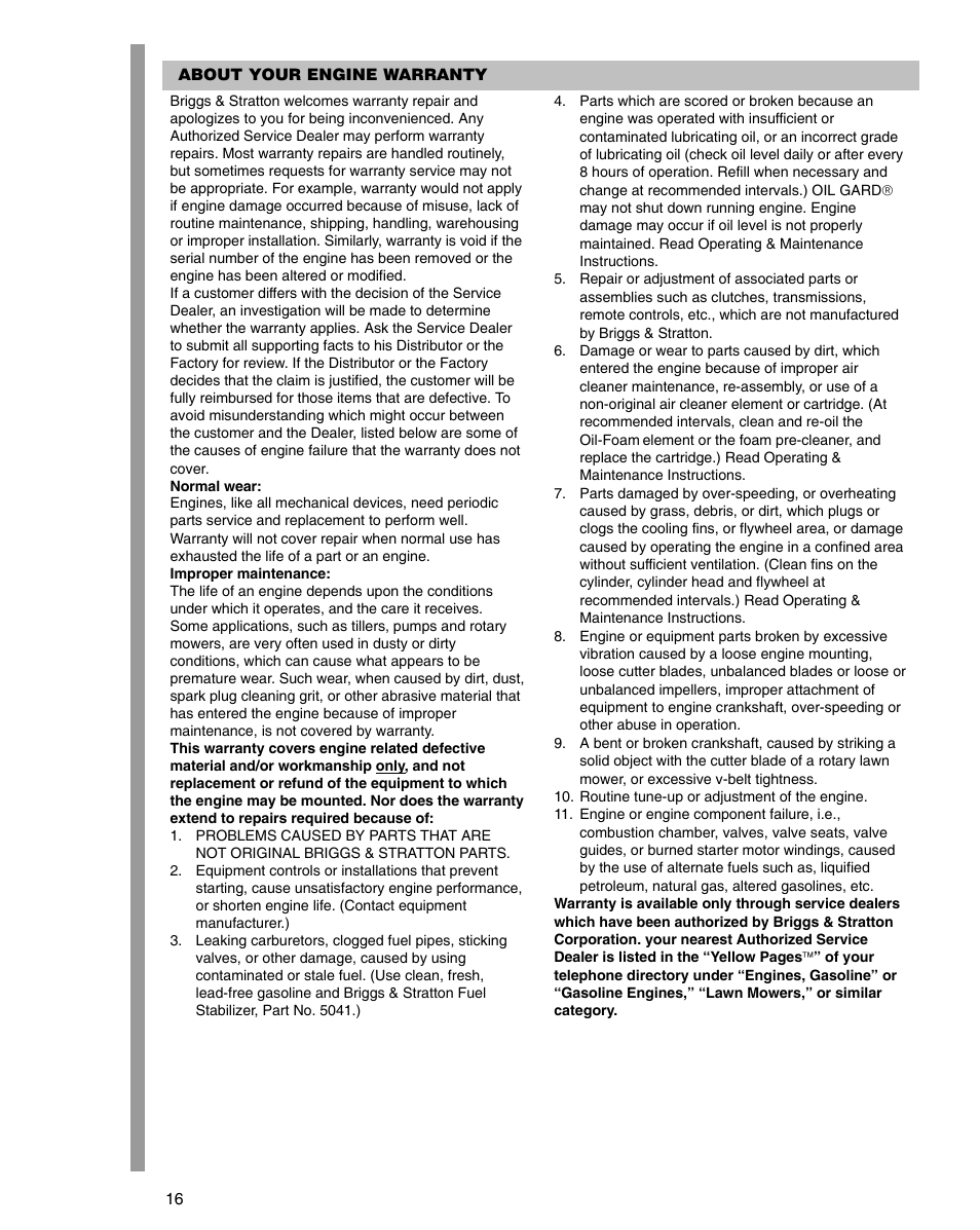 Briggs & Stratton 54000 User Manual | Page 16 / 20
