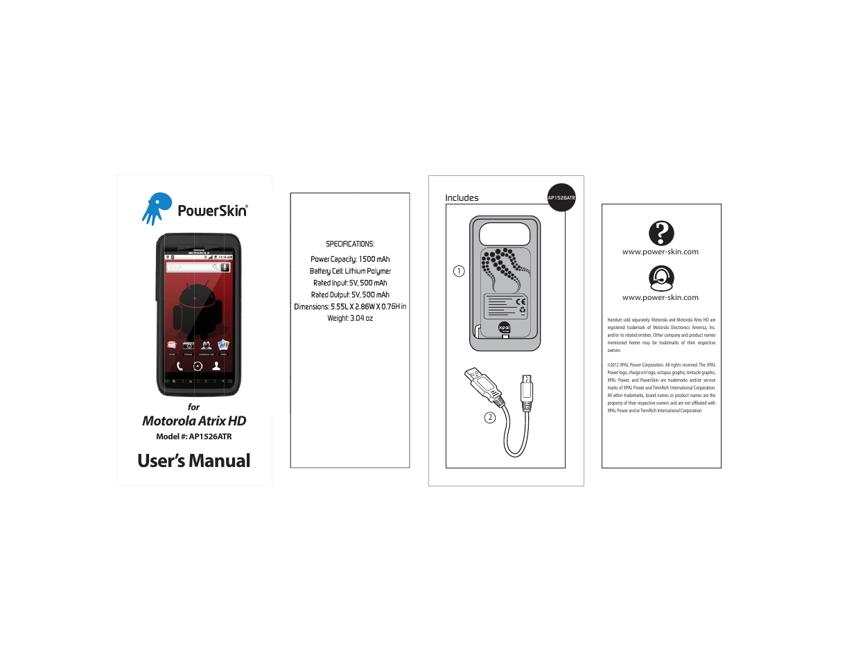 PowerSkin Motorola Atrix HD (AP1526ATR) User Manual | 2 pages
