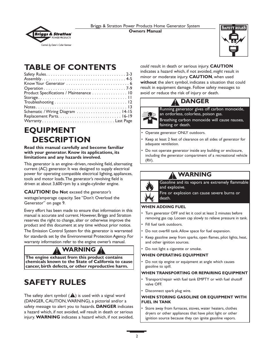 Briggs & Stratton 190477GS User Manual | Page 2 / 40