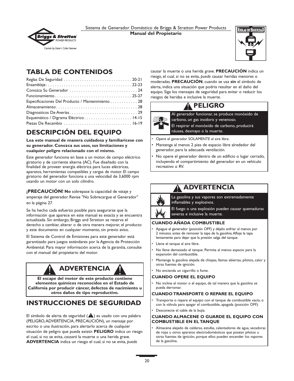 Briggs & Stratton 190477GS User Manual | Page 20 / 40