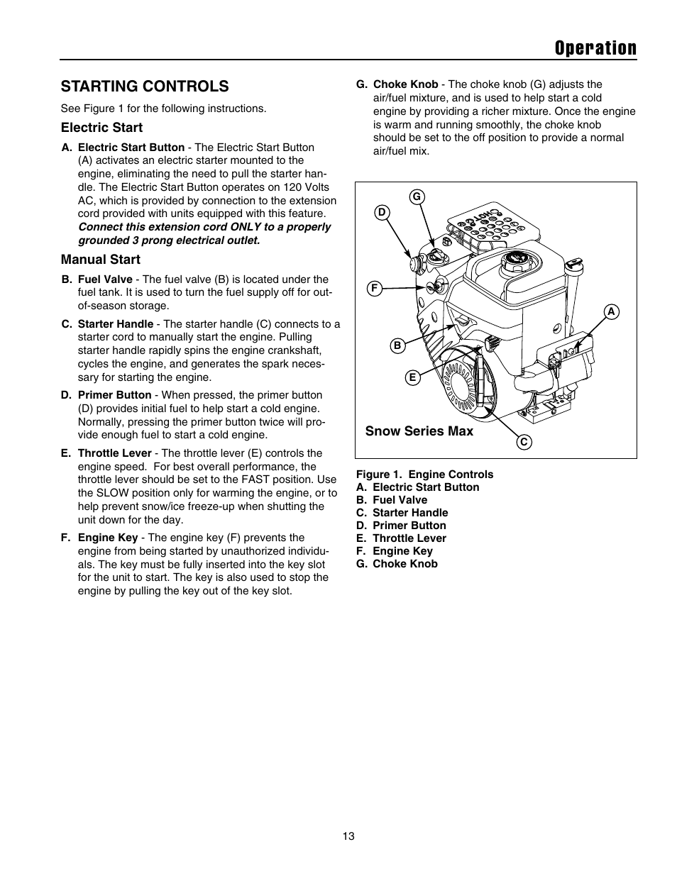 Operation, Starting controls | Briggs & Stratton 1732 User Manual | Page 15 / 36