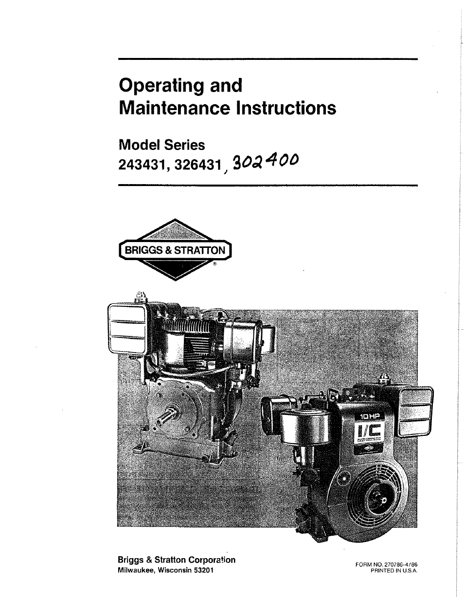 Briggs & Stratton 243431 Series User Manual | 10 pages