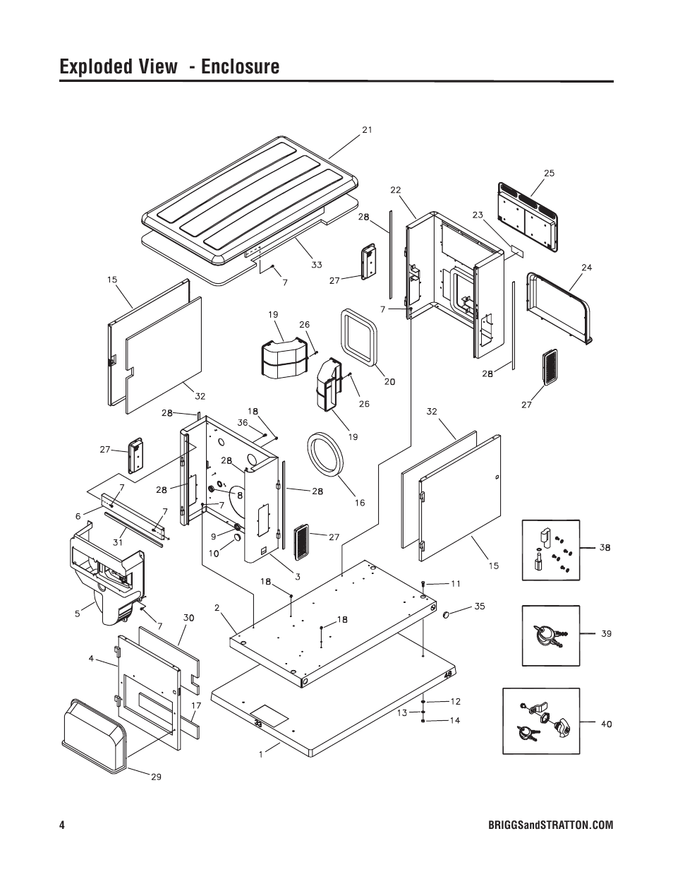 Exploded view - enclosure | Briggs & Stratton 40275 User Manual | Page 4 / 7