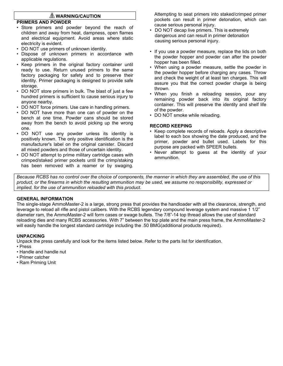 RCBS AmmoMaster 2 Single Stage Reloading Press User Manual | Page 3 / 8