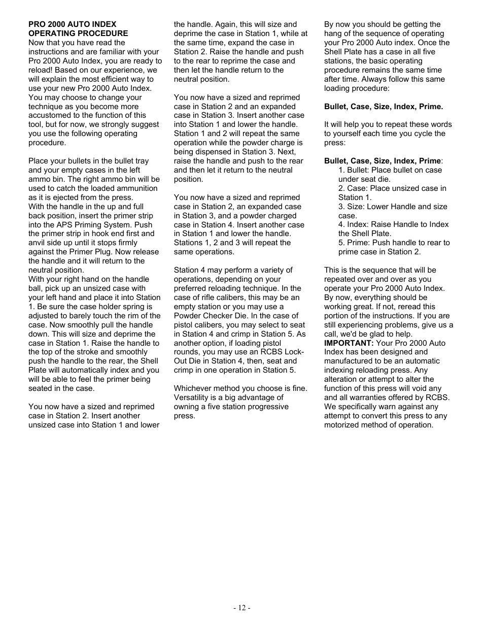 RCBS Pro 2000 Auto Index Reloading Press User Manual | Page 12 / 18