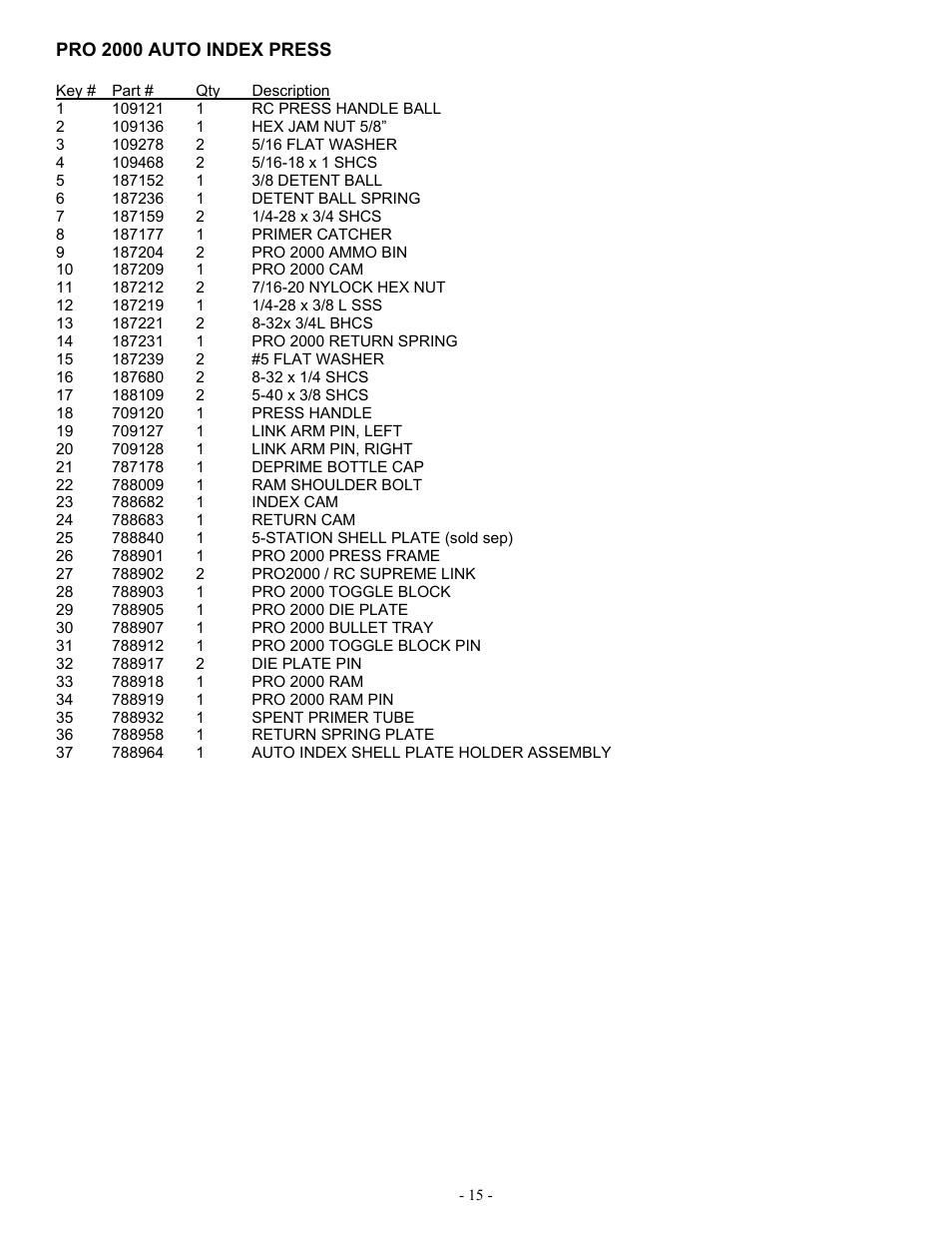 RCBS Pro 2000 Auto Index Reloading Press User Manual | Page 15 / 18
