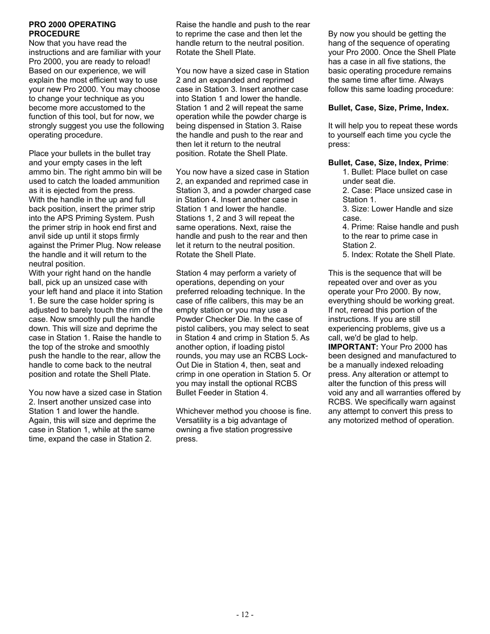 RCBS Pro 2000 Progressive Reloading Press User Manual | Page 12 / 16