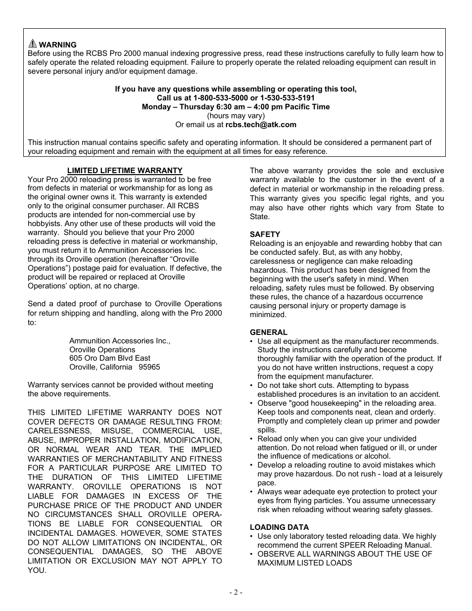 RCBS Pro 2000 Progressive Reloading Press User Manual | Page 2 / 16