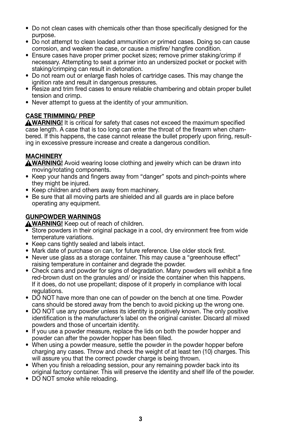 Warning | RCBS Summit Reloading Press User Manual | Page 3 / 12