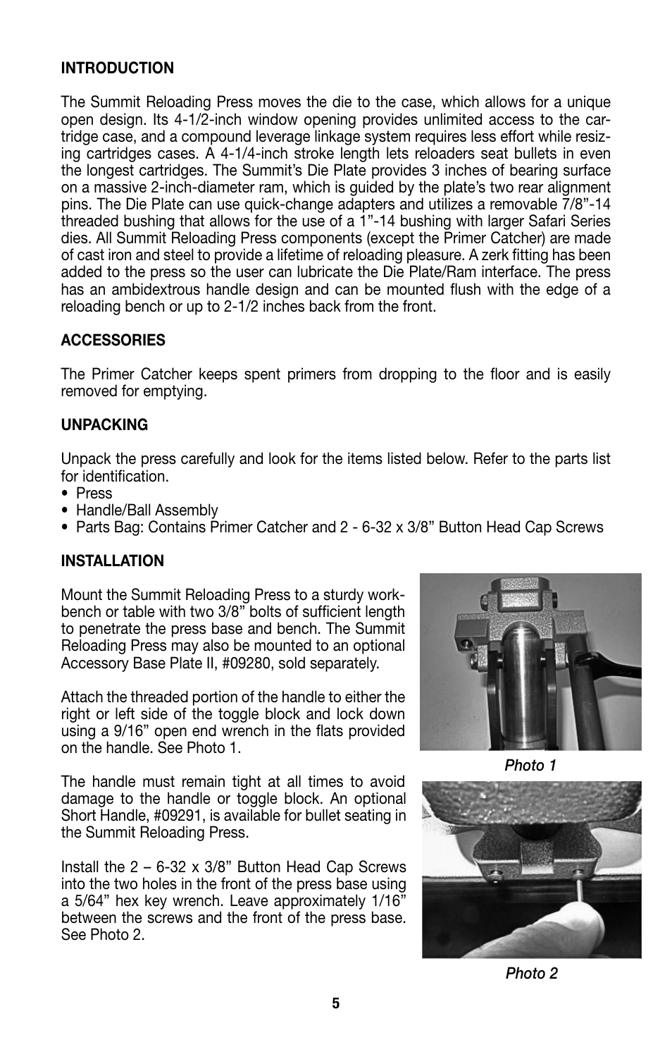 RCBS Summit Reloading Press User Manual | Page 5 / 12