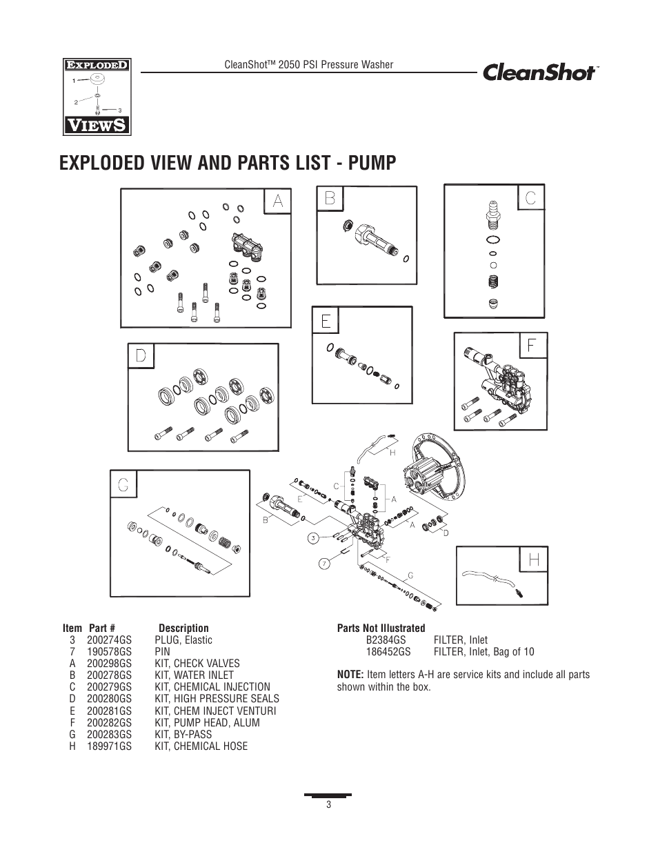 Cleanshat, Exploded view and parts list - pump, E^0 c | Briggs & Stratton CleanShot 020206-02 User Manual | Page 3 / 3