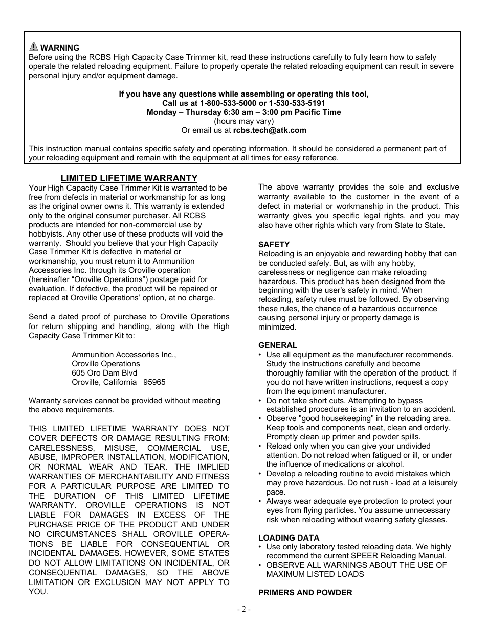 RCBS High Capacity Case Trimmer Kit User Manual | Page 2 / 8