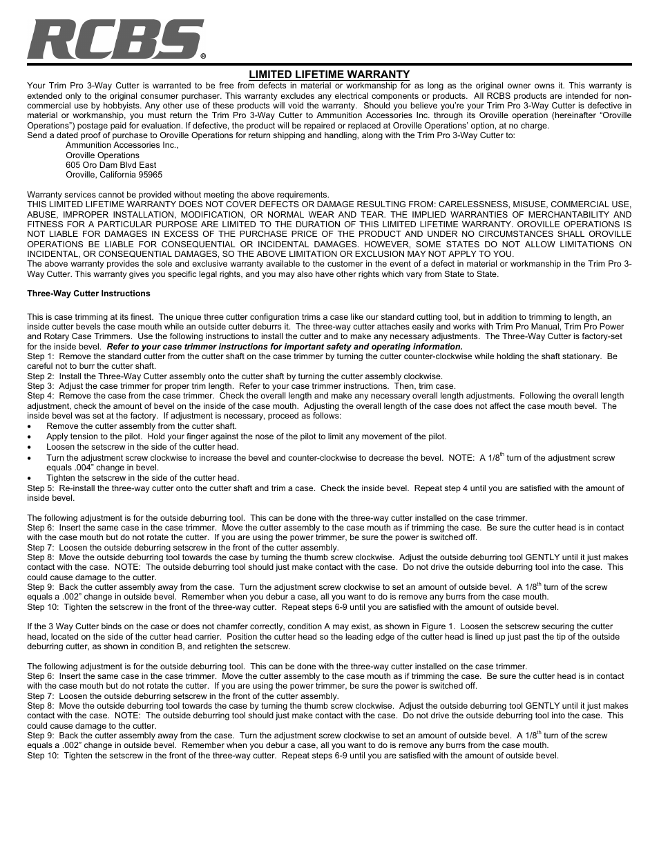 RCBS Three Way Cutter User Manual | 2 pages