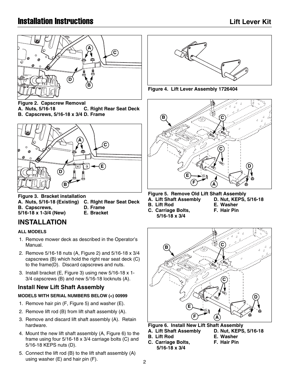 Installation instructions, Lift lever kit installation | Briggs & Stratton 1694561 User Manual | Page 2 / 4