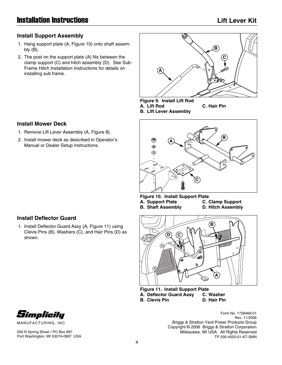 Installation instructions, Lift lever kit | Briggs & Stratton 1694561 User Manual | Page 4 / 4