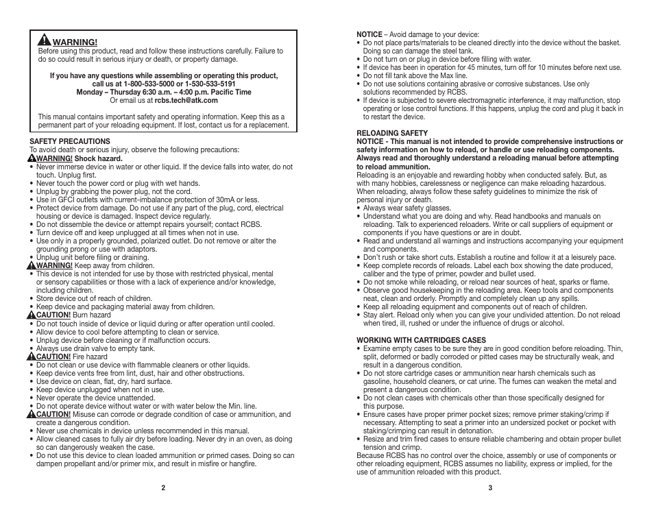 RCBS Ultrasonic Cleaner User Manual | Page 2 / 9