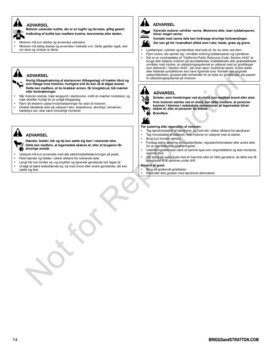 Not for reproduction | Briggs & Stratton POWER BUILT 200000 User Manual | Page 14 / 92
