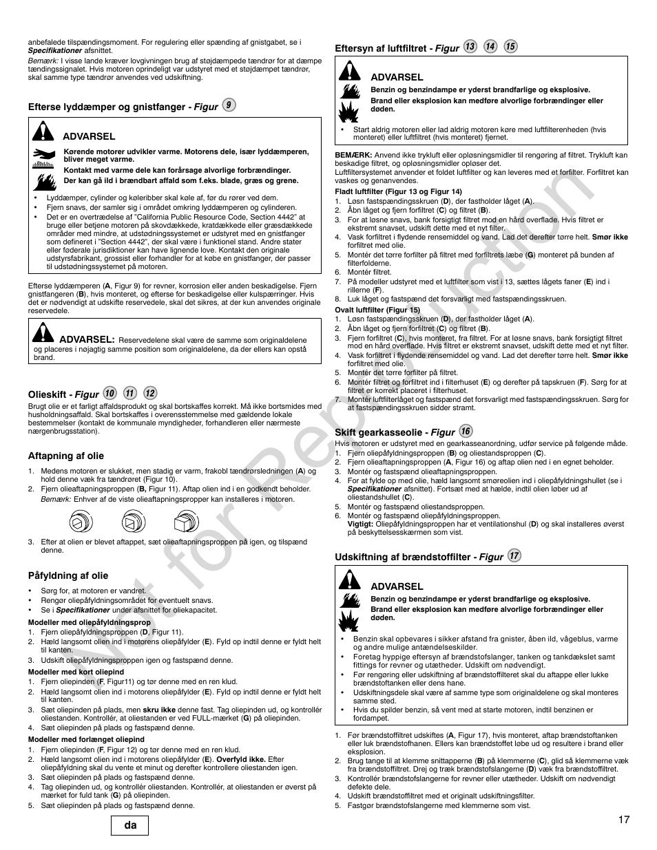 Not for reproduction, 17 da | Briggs & Stratton POWER BUILT 200000 User Manual | Page 17 / 92
