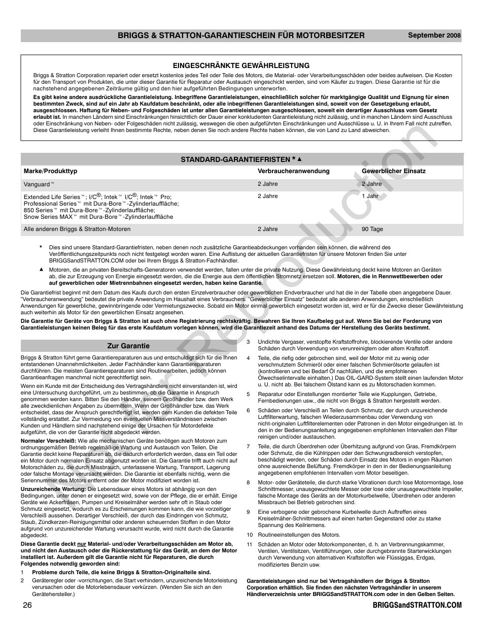 Not for reproduction | Briggs & Stratton POWER BUILT 200000 User Manual | Page 26 / 92