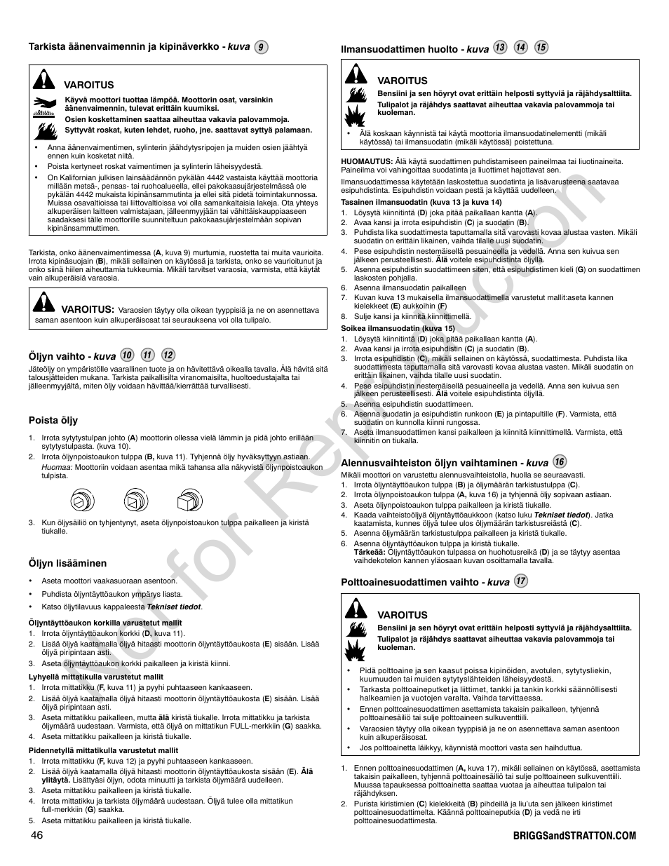 Not for reproduction | Briggs & Stratton POWER BUILT 200000 User Manual | Page 46 / 92