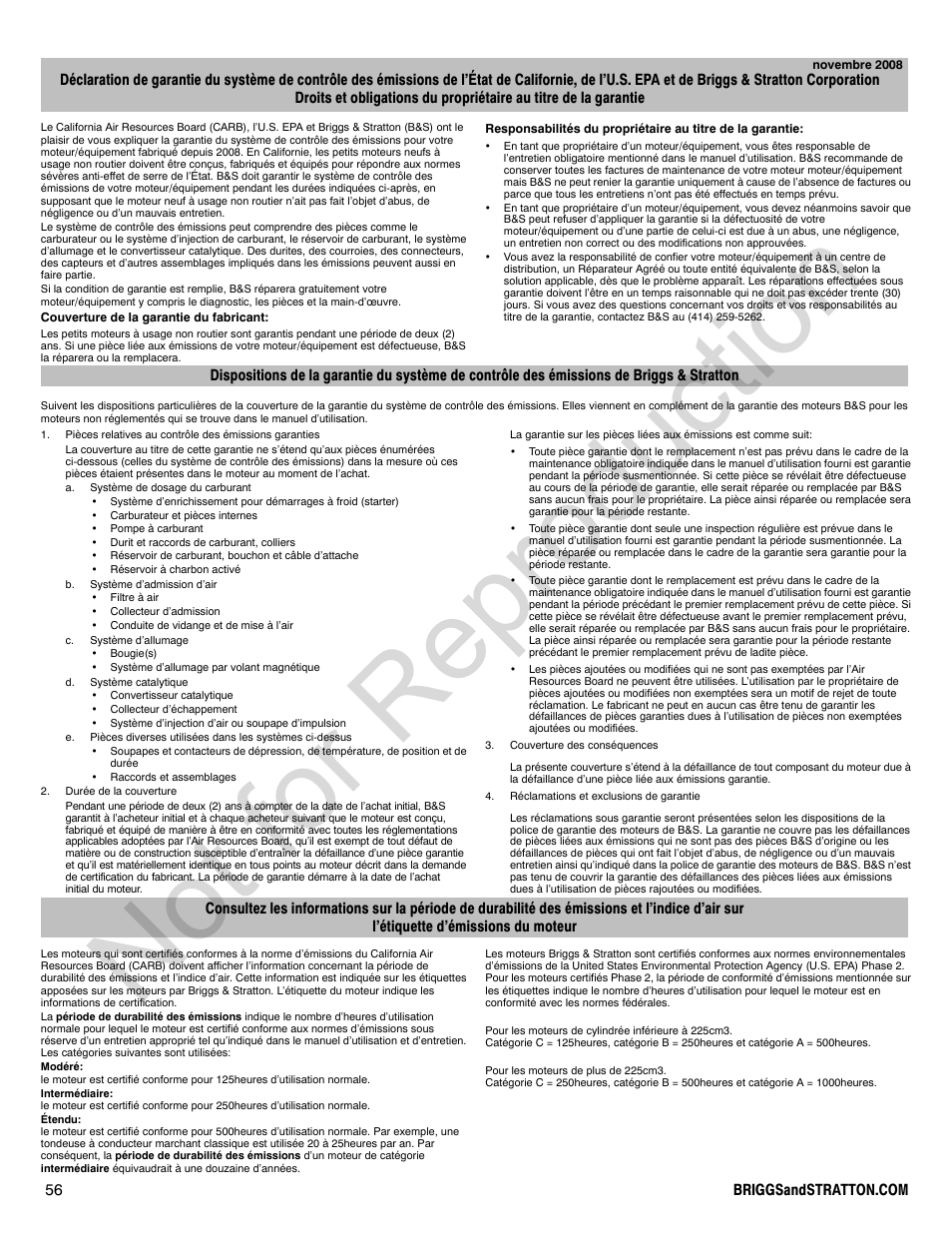 Not for reproduction | Briggs & Stratton POWER BUILT 200000 User Manual | Page 56 / 92