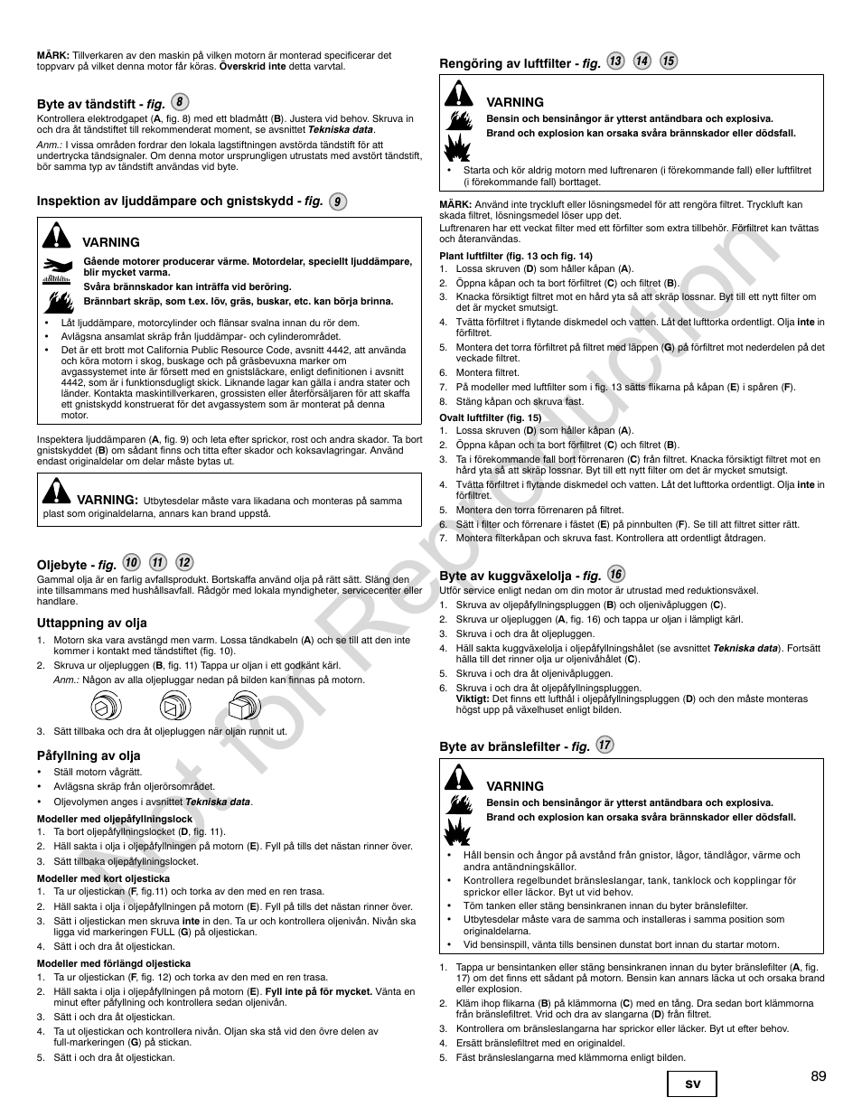 Not for reproduction | Briggs & Stratton POWER BUILT 200000 User Manual | Page 89 / 92