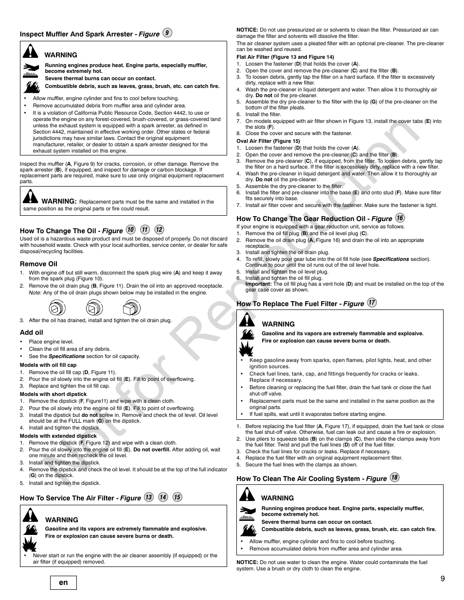 Not for reproduction | Briggs & Stratton POWER BUILT 200000 User Manual | Page 9 / 92