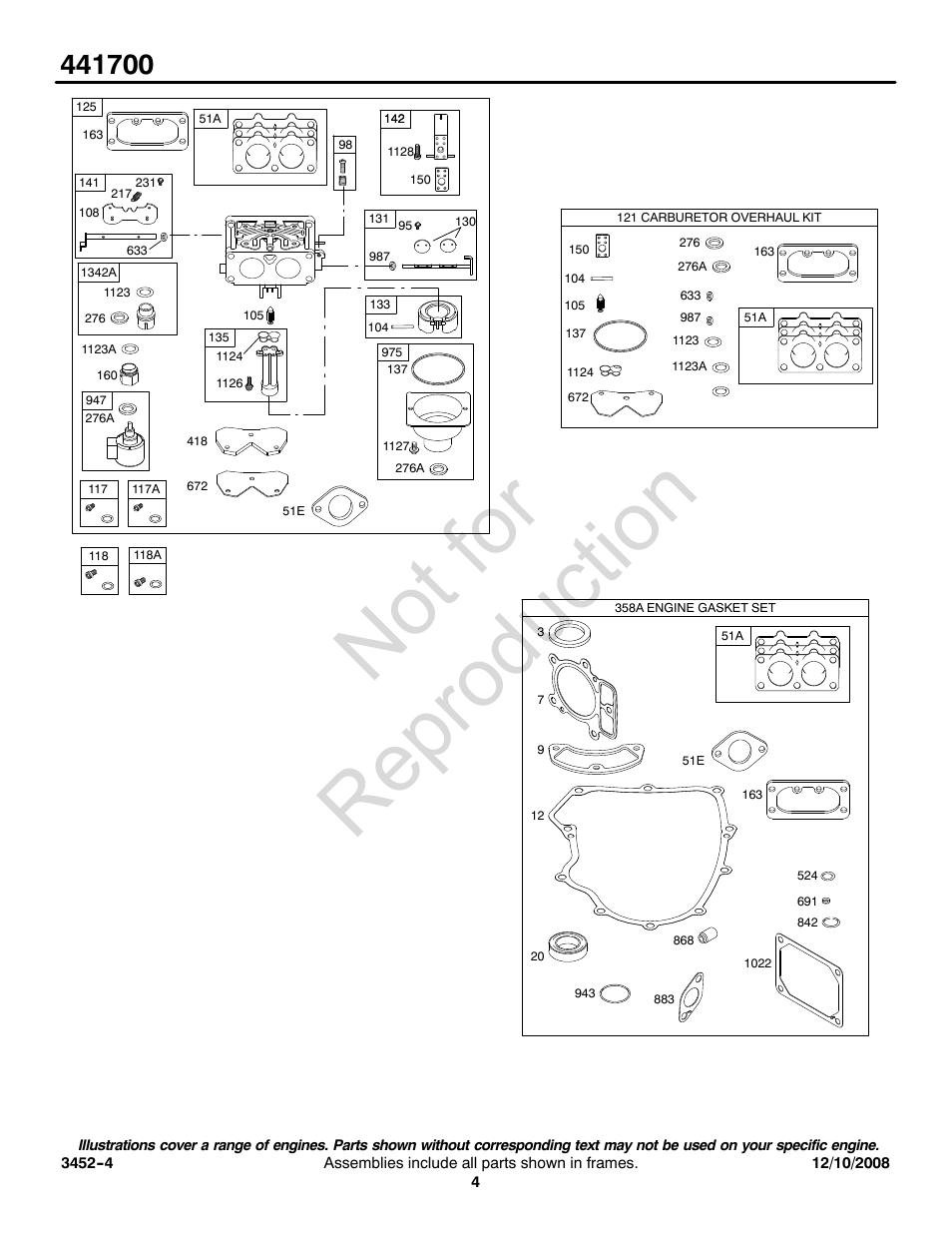 Not for reproduction | Briggs & Stratton 441700 Series User Manual | Page 4 / 16