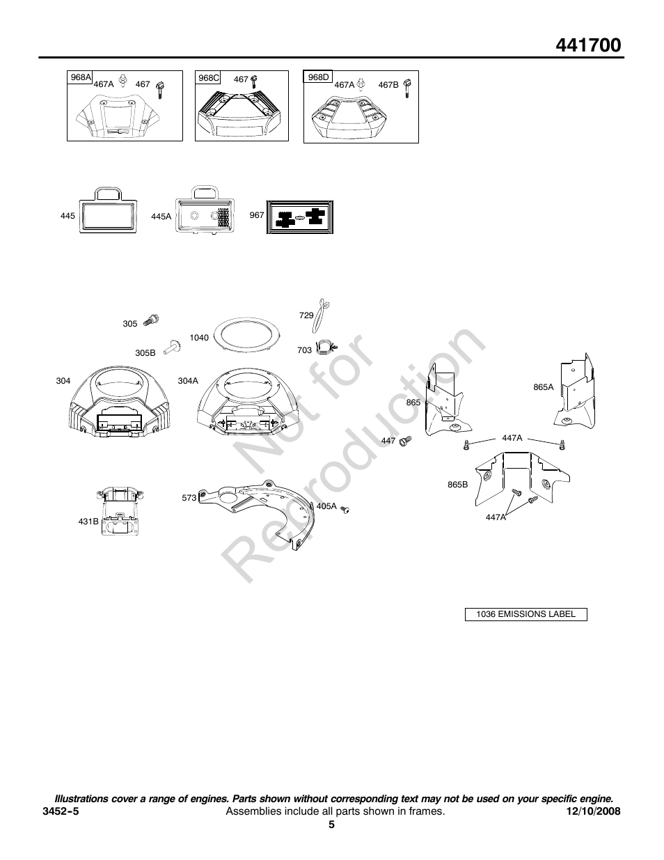 Not for reproduction | Briggs & Stratton 441700 Series User Manual | Page 5 / 16