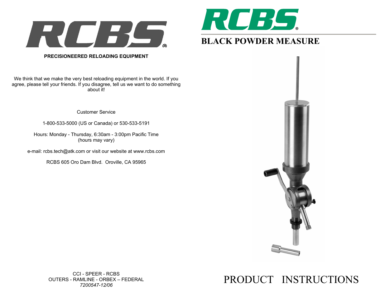 RCBS Black Powder Measure Measure User Manual | 4 pages