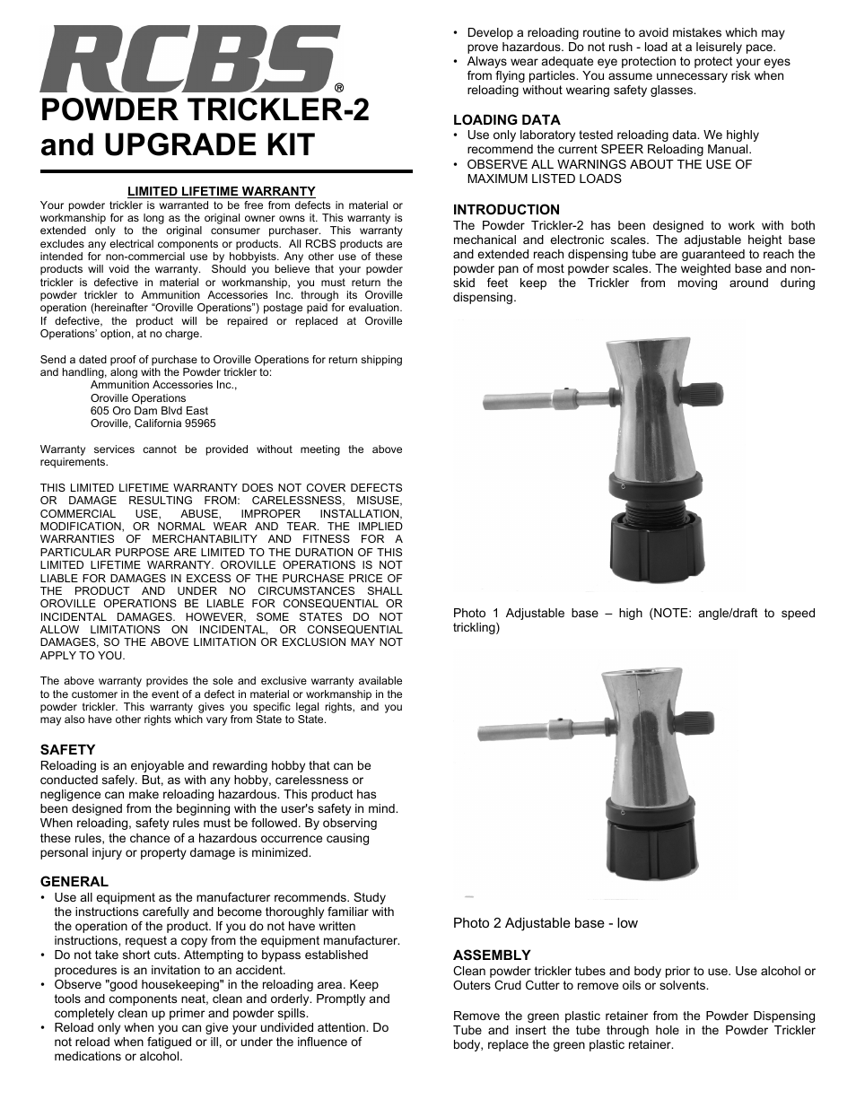 RCBS Powder Trickler 2 User Manual | 2 pages