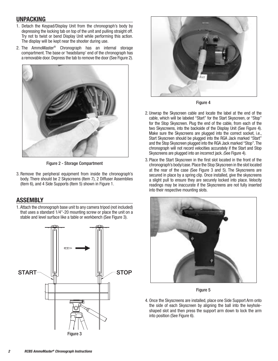 Unpacking, Assembly | RCBS AmmoMaster Chronograph User Manual | Page 2 / 8