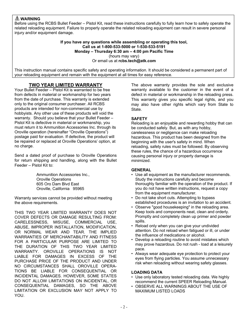 RCBS Bullet Feeder - Pistol Kit User Manual | Page 2 / 12