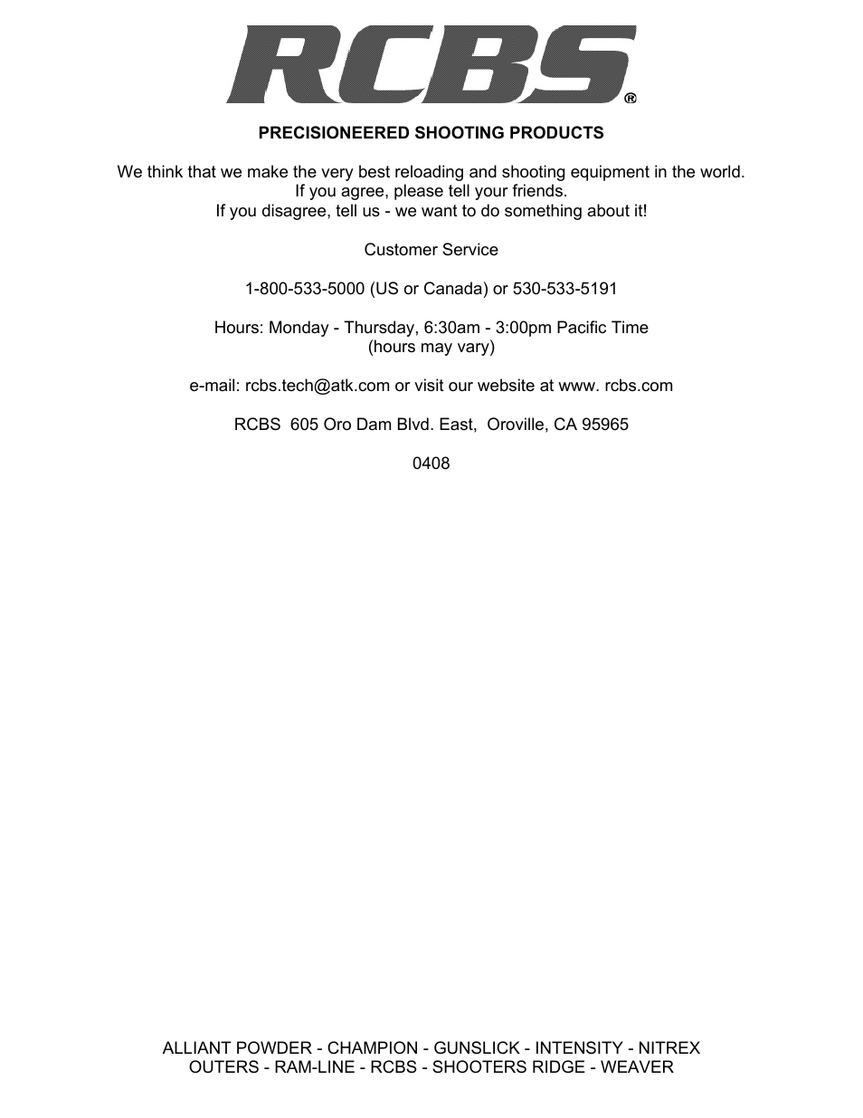 RCBS RASS Shade Canopy User Manual | Page 8 / 8