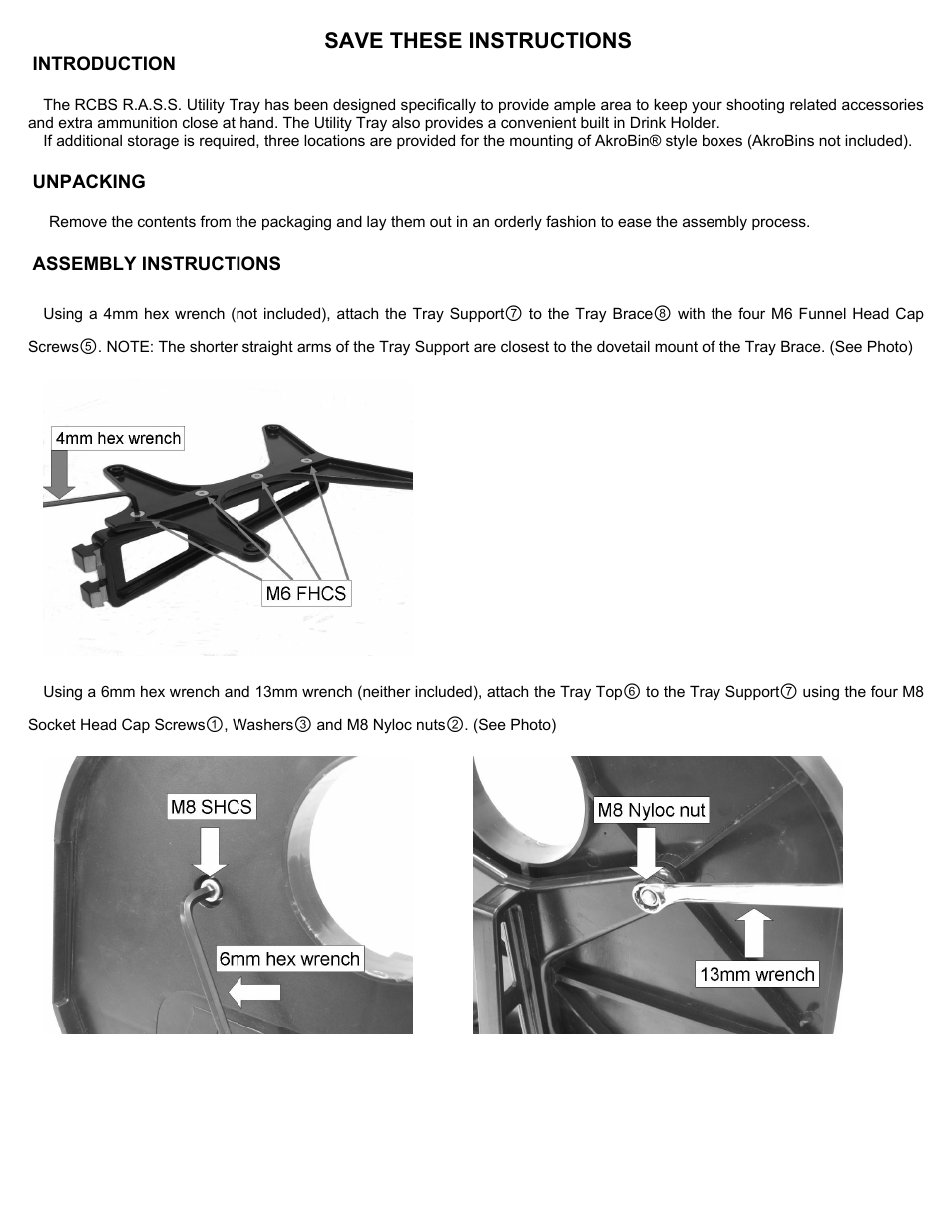 Save these instructions | RCBS RASS Utility Tray User Manual | Page 3 / 8