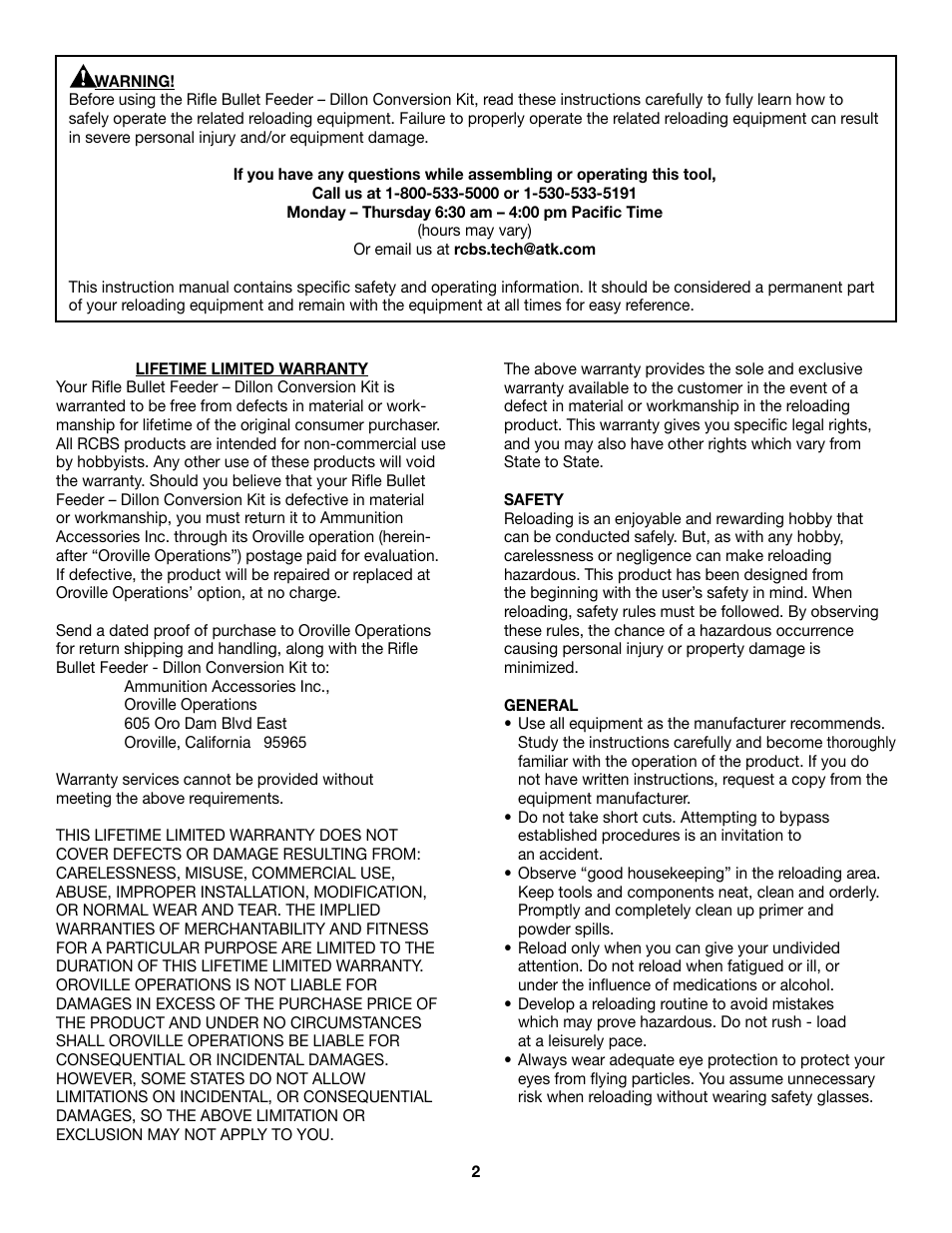 RCBS Rifle Bullet feeder - Dillon Conversion Kit User Manual | Page 2 / 12