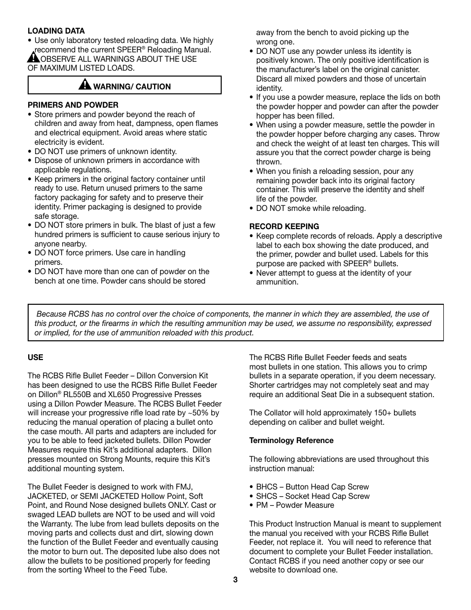 RCBS Rifle Bullet feeder - Dillon Conversion Kit User Manual | Page 3 / 12