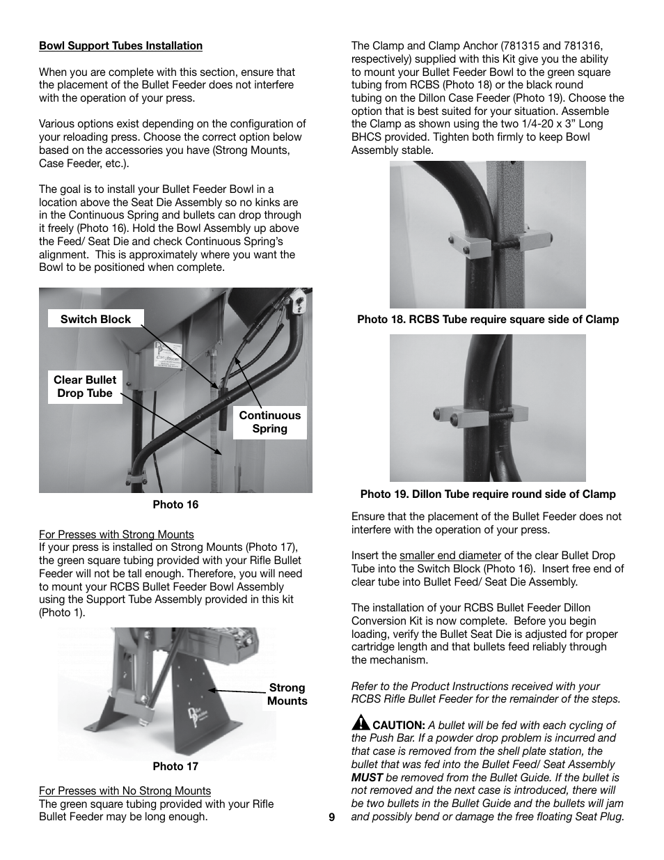 RCBS Rifle Bullet feeder - Dillon Conversion Kit User Manual | Page 9 / 12