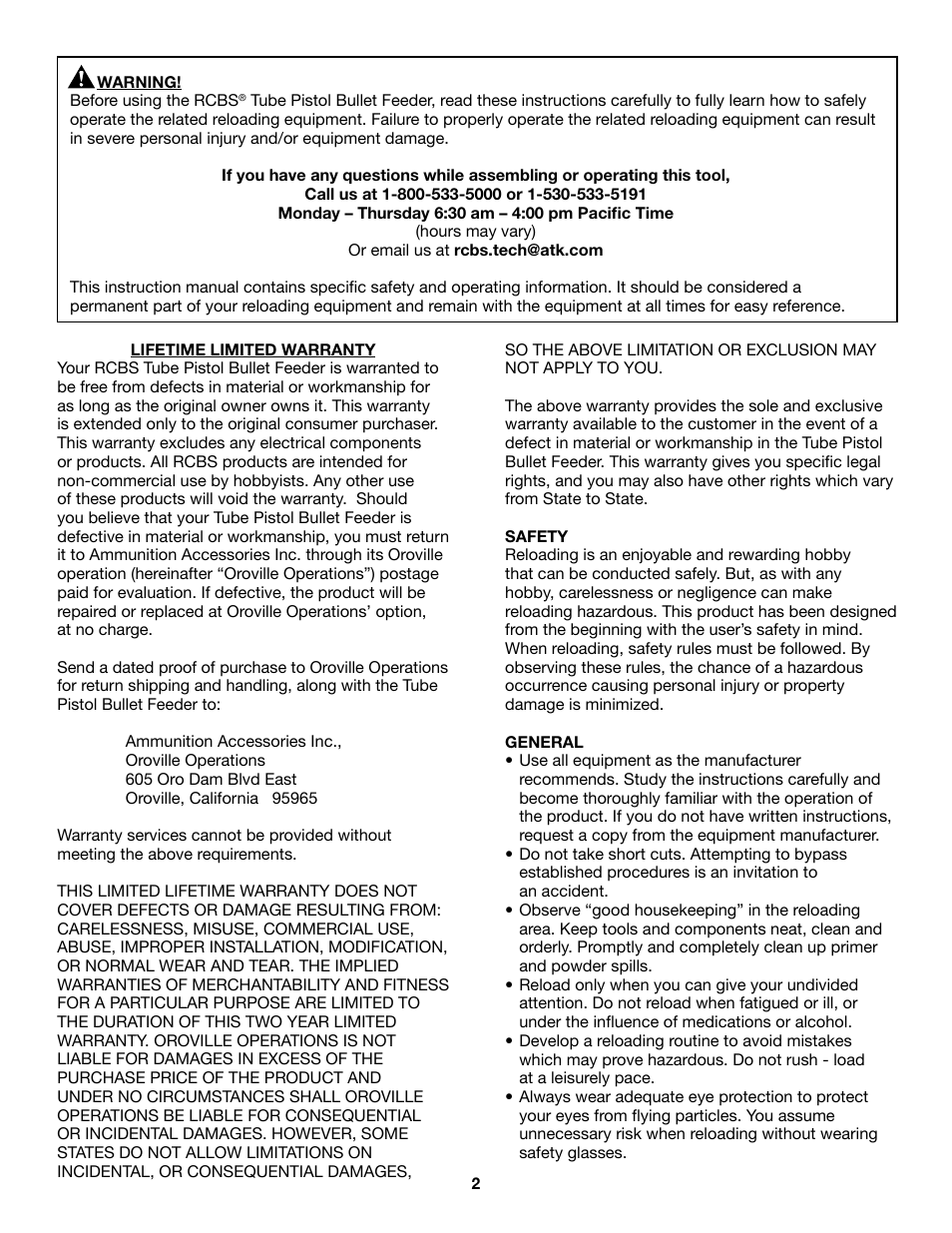 RCBS Tube Pistol Bullet Feeder User Manual | Page 2 / 8