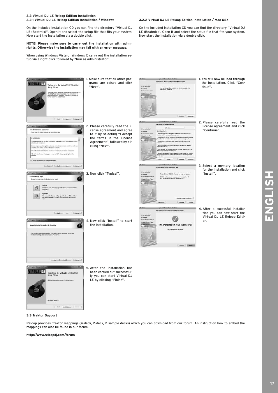 2 virtual dj le reloop edition installation, 3 traktor support, English | Reloop BEATMIX LTD. User Manual | Page 17 / 44